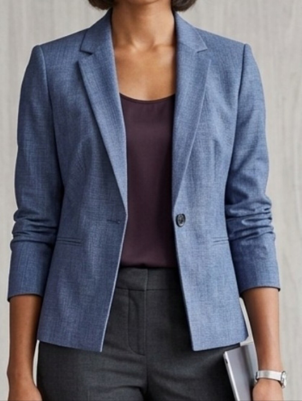 Ann Taylor Women's Blue Plaid Blazer Single Button Classic Career Office Sz 8